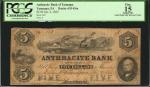 Tamaqua, Pennsylvania. Bank of Tamaqua. January 6, 1862. $5. PCGS Currency Fine 15 Apparent. Small E