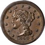 1849 Braided Hair Cent. N-29. Rarity-2. Grellman State-c. MS-62BN (PCGS).