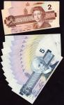 Bank of Canada, 5 dollars (10) (1986), also 2 dollars (2), (Pick 95, 94 TBB B358, B357), 5 dollars a