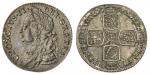 George II (1727-1760), Shilling, 1758, older laureate, cuirassed and draped bust left, rev. seven st