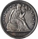 1843 Liberty Seated Silver Dollar. OC-1. Rarity-1. Repunched Date. EF Details--Harshly Cleaned (PCGS