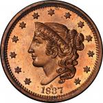 1837 Modified Matron Head Cent. Newcomb-10. Head of 1838. Rarity-7 as a Proof. Proof-66 RB (PCGS).