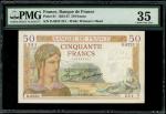 1937年法国50法郎，编号D.6223 251，PMG 35