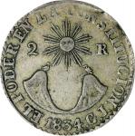 ECUADOR. 2 Reales, 1834-QUITO GJ. Quito Mint. PCGS EF-40.