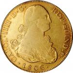 BOLIVIA. 8 Escudos, 1806-PTS PJ. Potosi Mint. Charles IV. PCGS EF-40 Gold Shield.