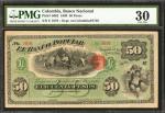 COLOMBIA. Banco Nacional - Overprinted on Banco Popular. 50 Pesos, 1899. P-S662. PMG Very Fine 30.