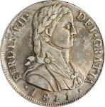 CHILE. 8 Reales, 1811-So FJ. Santiago Mint. Ferdinand VII. PCGS Genuine--Cleaned, EF Details Gold Sh