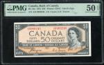 1954年加拿大5元, 编号 A/H 0969240, 魔鬼头, PMG 50EPQ。Bank of Canada, $50, 1954, serial number A/H 0969240, Dev