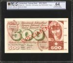 SWITZERLAND. National Bank. 500 Franken, ND (1961). P-51s. Specimen. PCGS GSG Choice Uncirculated 64