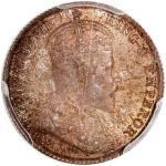 1904年香港五仙, PCGS MS63。Hong Kong, [PCGS MS63] silver 5 cents, 1904, Edward VII on obverse, (KM-12), PC