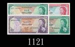 1965年东加勒比海货币局1元、5元(2枚)、20元，一组四枚。均未使用