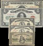 加拿大不同银行，面值，年份纸币一组。五张。CANADA. Lot of (5). The Dominion of Canada. Mixed Denominations, Mixed Dates. P
