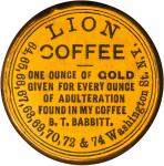 New York--New York. 1868 B.T. Babbitt, Lion Coffee. Bowers-NY-3600, Rulau-18. Gilt Brass. 34 mm. AU.