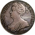 GREAT BRITAIN. Crown, 1703-VIGO Year TERTIO. London Mint. Anne. PCGS AU-55.