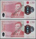 Bank of England, £50, 23 June 2021, serial number AA01 000105/106, red, Queen Elizabeth II at right 