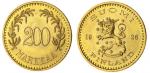 x Finland, Gold 200-Markkaa, 1926, Helsinki, SUOMI, Rampant lion, rev. value in wreath, edge milled,