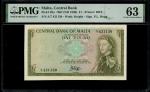 1969年马耳他1镑，编号A鳄7 421130，PMG 63