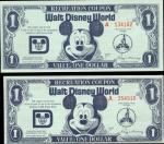 Disney Dolars, recreation coupon, $1 (2), 1971, black and green, facing Mickey at centre