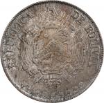 1872-PTS FE年玻利维亚壹圆银币。 波托西铸币厂。BOLIVIA. Boliviano, 1872-PTS FE. Potosi Mint. NGC MS-63.