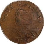 1786 New Jersey Copper. Maris 14-J, W-4810. Rarity-1. Straight Plow Beam, Stegosaurus Head. VF-20 (P