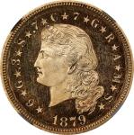 1879年飘逸长发4美元金币 NGC PR 67+ 1879 Four-Dollar Gold Stella. Flowing Hair