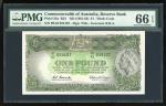 1961至65年澳洲1镑, 编号HI/43 034107. PMG 66EPQ. Commonwealth of Australia, Reserve Bank, 1 pound, ND(1961-6