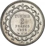 TUNISIEMohamed el-Naceur, Bey (1906-1922). 2 francs 1916 - AH 1335, A, Paris.