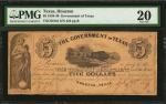 Houston, Texas. Government of Texas. 1838-39 $5. PMG Very Fine 20.