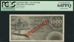 De Javasche Bank, specimen 1000 gulden, 1946, serial number VJ 109937, black, rice fields at left, v