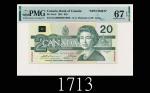 1991年加拿大银行20元样票，EPQ67高评1991 Bank of Canada $20 Specimen, s/n EIA0000000 0988. PMG EPQ67
