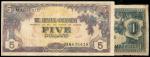 Malaya/ Japanese Occupation WWII, $1 & $5, 1942 (KNB5a,6a;P-M5a,M6a) S/no. MA240312; MA635418, F-VF,