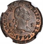 SPAIN. Maravedi, 1799. Segovia Mint. Charles IV. NGC MS-64 BN.