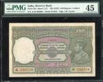 1937年印度储备银行100卢比，拉哈尔地名，编号A/32 036008，J.B. Taylor签名，PMG 45，有钉孔，现代巴基斯坦钞票中罕见的地名。Reserve Bank of India, 