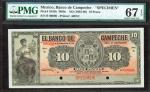 MEXICO. El Banco de Campeche. 10 Pesos, ND (1903-06). P-S109s. Specimen. PMG Superb Gem Uncirculated