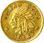 Harts "Coins of the Golden West." 1914 Idaho-Indian Series. 25 Cents. Mint State.