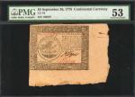 CC-79. Continental Currency. September 26, 1778. $5. PMG About Uncirculated 53.
