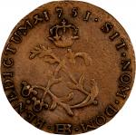 Contemporary Counterfeit 1751-BB Sou Marque. In Imitation of Strasbourg Mint. Vlack-370, var. Varian