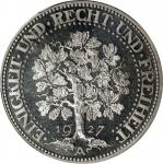 1927-A年德国5 马克。GERMANY. Weimar Republic. 5 Mark, 1927-A. Berlin Mint. PCGS PROOF-66 Cameo.