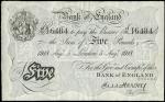 Bank of England, E.M. Harvey, ｣5, London, 5 August 1918, serial number 43/E 16484, black and white, 