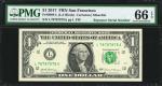 Fr. 3004-L. 2017 $1  Federal Reserve Note. San Francisco. PMG Gem Uncirculated 66 EPQ. Repeater Seri