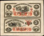 Morris, Illinois. Grundy County Bank. ND (18xx). Uncut Pair $1-$5. Choice Uncirculated.