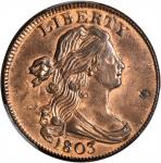 1803 Draped Bust Cent. S-256. Rarity-3. Small Date, Small Fraction. AU Details--Spot Removed (PCGS).