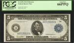 Fr. 847b. 1914 $5 Federal Reserve Note. Boston. PCGS Currency Gem New 66 PPQ.