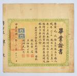 民国八年（1919年）著名书法家、昆山名士方还毛笔签发北京女子师范学校附属小学校毕业证书一张。尺寸：31.8×31cm。
