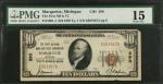Marquette, Michigan. $10  1929 Ty. 1. Fr. 1801-1. The First NB. Charter #390. PMG Choice Fine 15.