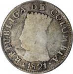 COLOMBIA. Cundinamarca. 1821-JF 2 Reales. Bogotá mint. Restrepo 155.4. VG-8 (PCGS).