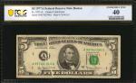 Fr. 1975-A. 1977A $5 Federal Reserve Note. Boston. PCGS Banknote Extremely Fine 40. Gutter Folds Err