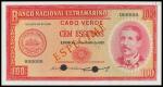 Cape Verde, 100escudos, Specimen, 1958, serial number �00000, red on multicoloured, Serpa Pinto at r