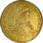 COLOMBIA. Falsa Época. Sub-Standard Purity Contemporary Counterfeit 8 Escudos, 1803-NR JJ. Uncertain