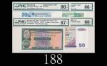 1965-2007年香港纸钞一组四枚，有Z及AA版，EPQ66、67佳品1965-2007 HK banknotes, group of 4pcs, 3 w/Z & AA prefix. SOLD A